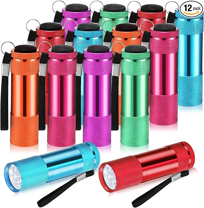 VIHOSE 12 Pcs Mini Flashlights Bulk, Bright Aluminum Handheld Flash Lights with Lanyard, Small LED Flashlights for Kids Night Reading Emergency Hurricane Camping Hiking Party Favors(Bright Colors)