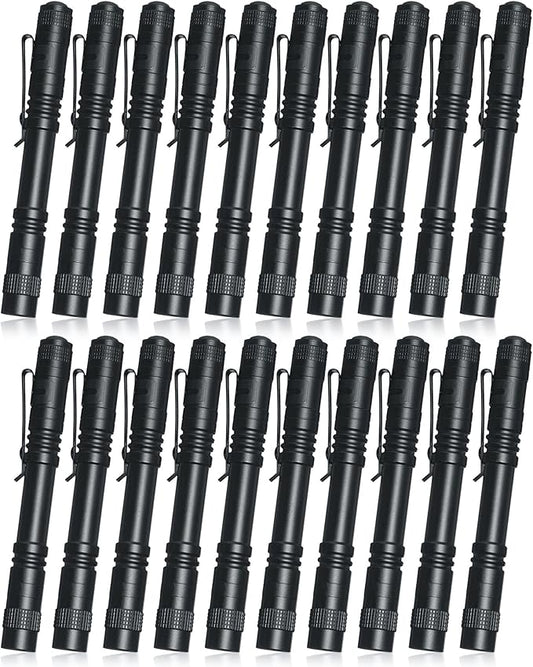 Vinsot 20 Pack LED Pen Lights Bulk Large Pen Light Flashlights Pocket 5.12 Inch LED Torch with Clip Aluminum Waterproof Flashlight for Nurses Hospital Outdoor Camping Emergency Hiking