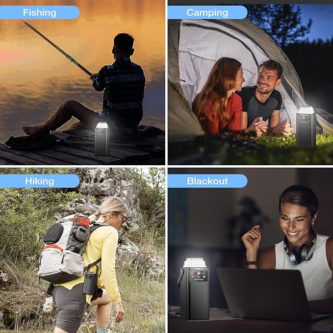 Portable Power Station 99Wh 27000mAh Portable Charger Power Bank with Camping Light 22.5W Fast Charging QC 3.0 PD Built in Cables Outdoor Generator for Hiking Fishing Travel