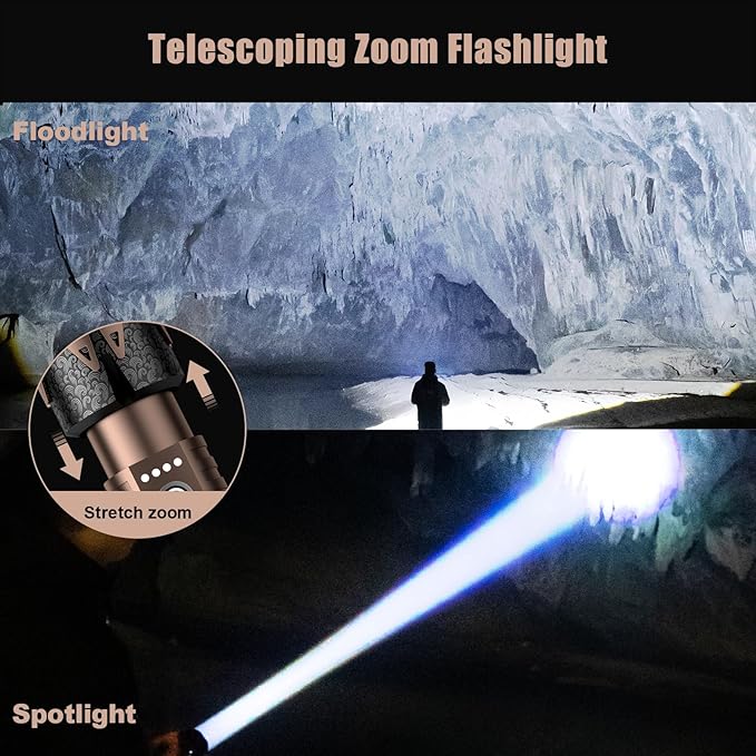 SKYFIRE LED Flashlights High Lumens,3000lm Super Bright Tactical Flashlights, Zoomable,Five Modes,Waterproof Flash Light for Camping Essentials,Outdoor,Home,Gifts(Upgraded- No Lens)