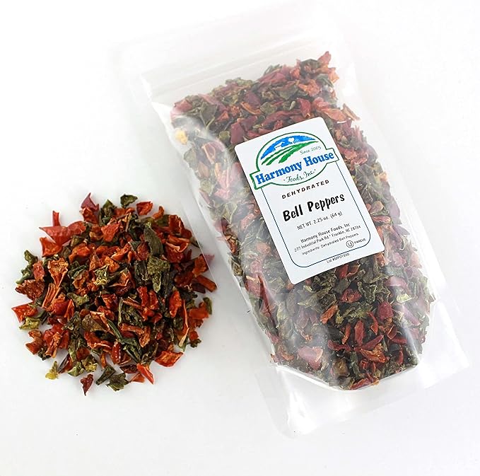 Harmony House Dried Mixed Bell Peppers, Diced ??Dehydrated Vegetables for Cooking, Camping, Emergency Supply and More