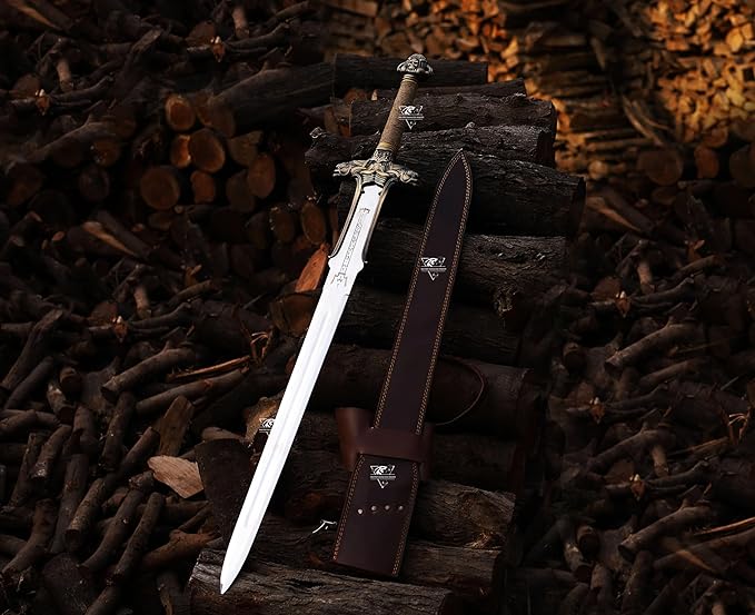 Conan The Barbarian Sword ??Real Full Tang Atlantean Swords | 5160 Carbon Steel, Brass Fittings & Leather Sheath | Medieval Fantasy King Sword Prop | Gift for Him, Christmas, Viking Gift for Him