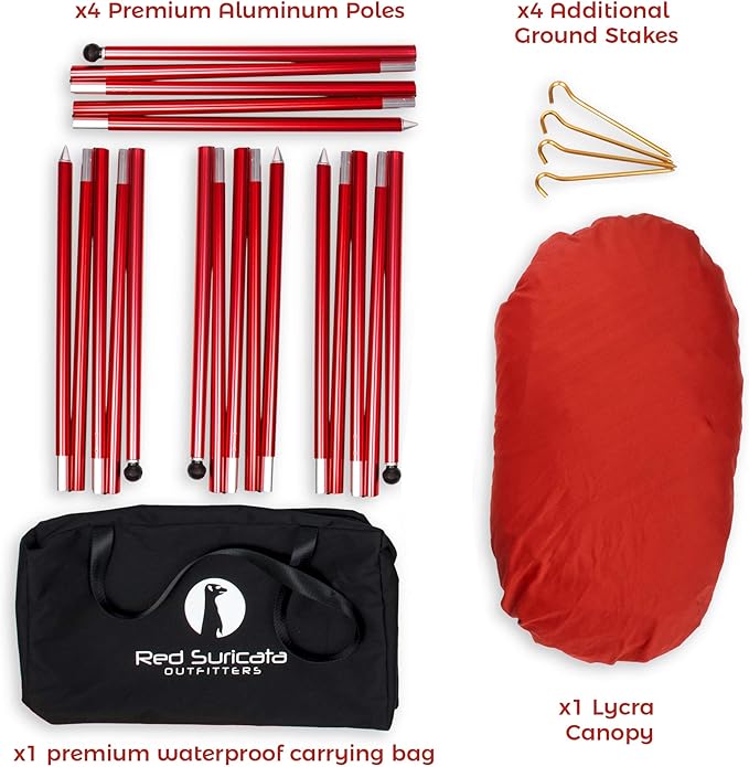 Red Suricata Family Beach Tent & Beach Canopy, UPF50 Sun Beach Shade, Sunshade with 4 Aluminum Poles, 4 Pole Anchors & Sand Shovel, Large & Portable Sun Shelter Tarp (Large, Red)