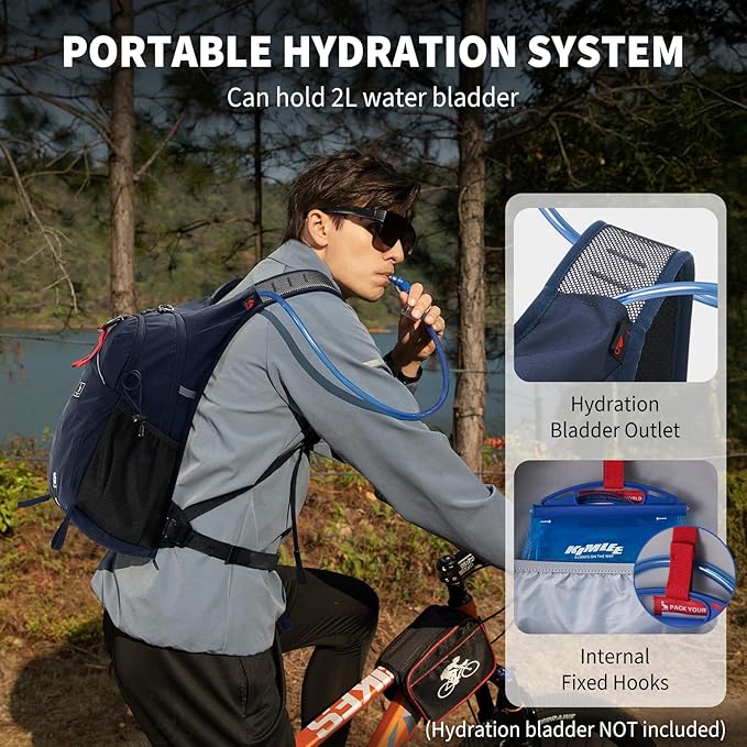 OIWAS Small Hiking Backpack - 15L Hiking Backpacks Water Resistant Camping Backpack Lightweight Hiking Daypack with Hydration Bladder Outlet