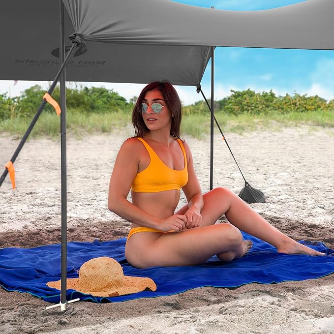 Red Suricata Family Beach Tent & Beach Canopy, UPF50 Sun Beach Shade, Sunshade with 4 Aluminum Poles, 4 Pole Anchors & Sand Shovel, Medium & Portable Sun Shelter Tarp (Medium, Grey)