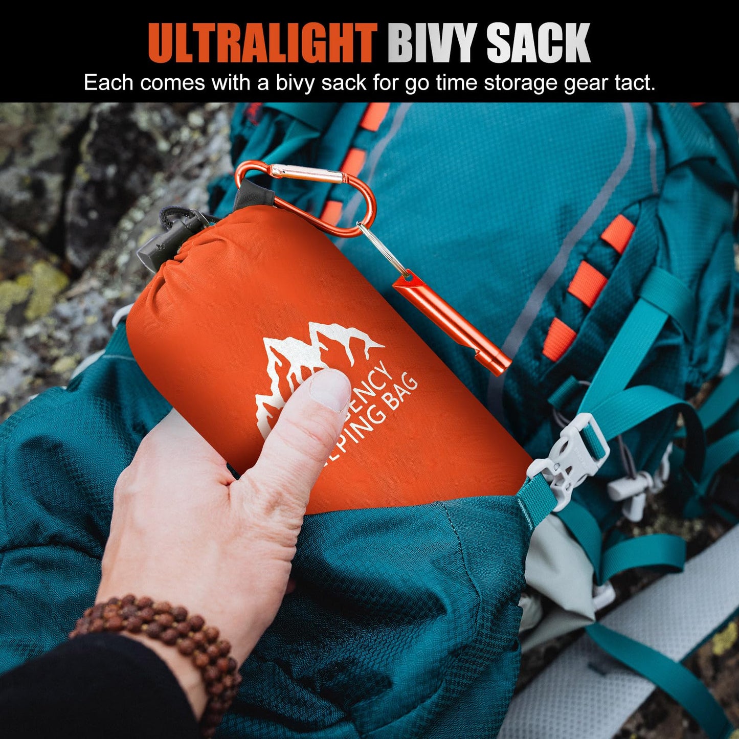 Oudain 6 Pcs XL Emergency Sleeping Bag 94.5" x 49.2" Waterproof Survival Sleeping Bag with Whistle