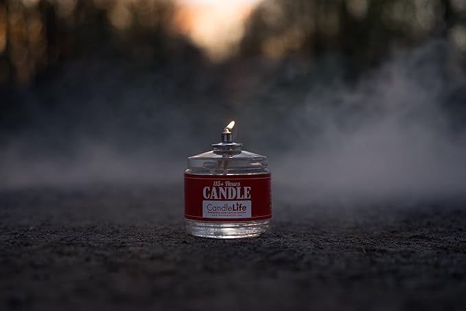 CandleLife Emergency Survival Candle (Set of 4) - 115 Hours Long Lasting Burning Time - Great Source of Light for Blackout, Camping, Fishing and Hunting - Smoke & Odor-Free | Clear Mist