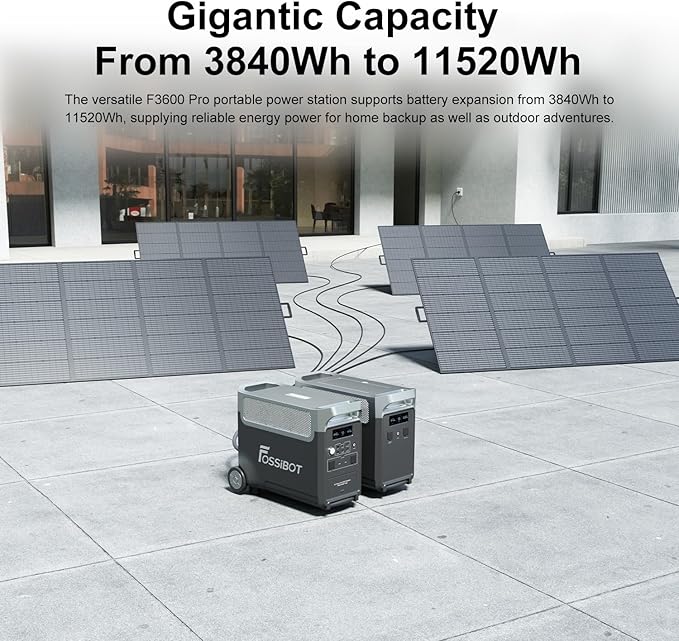 FOSSiBOT 3600 PRO Portable Power Station, 3 x 230 V AC Output 3600 W/3840Wh LiFePO4 Battery Electric Solar Generator for Garage, Home, Off-Grid Living, Camping, RVs, Outdoor Adventures, Power Outages