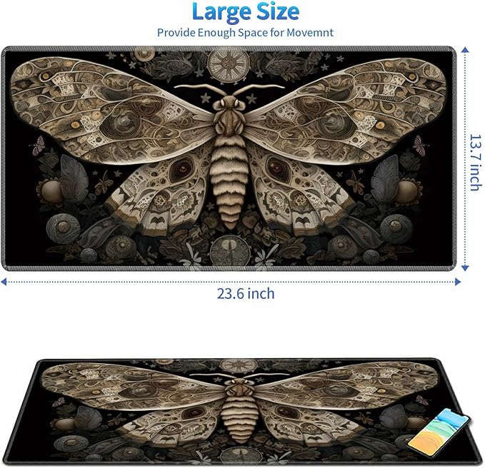 Playmat for MTG, 24 x 14 inches Game Play Mat for MTG TCG and Other Card Games, Trading Card Game Play Mat Desk Mats with Stitched Edges Non-Slip Base, Moth