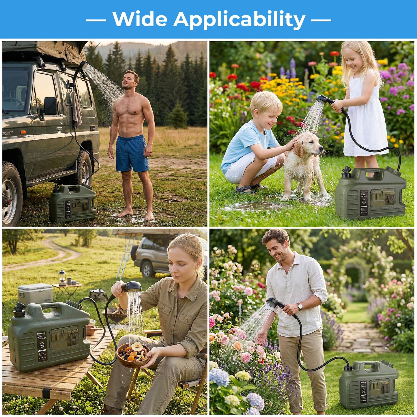Portable Camping Shower Kit with 5 Gallon Water Jug, 8000mAh Rechargeable Shower Pump IPX8