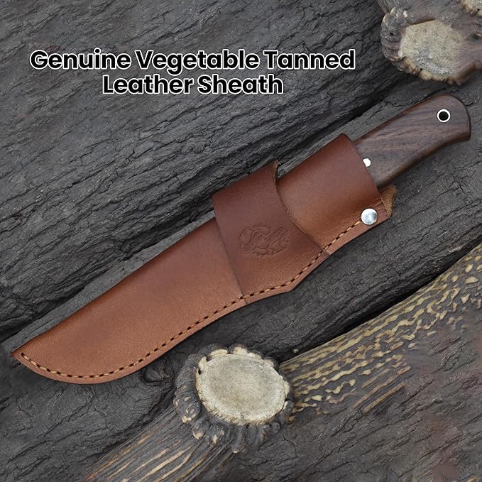 Knives Ranch 10" Bushcraft Knife - Full Tang - 59 Hardness - High Carbon SS 440C - Genuine Leather Sheath - Horizontal/Vertical Carry (Camper Pro 3091-SS-IRW)