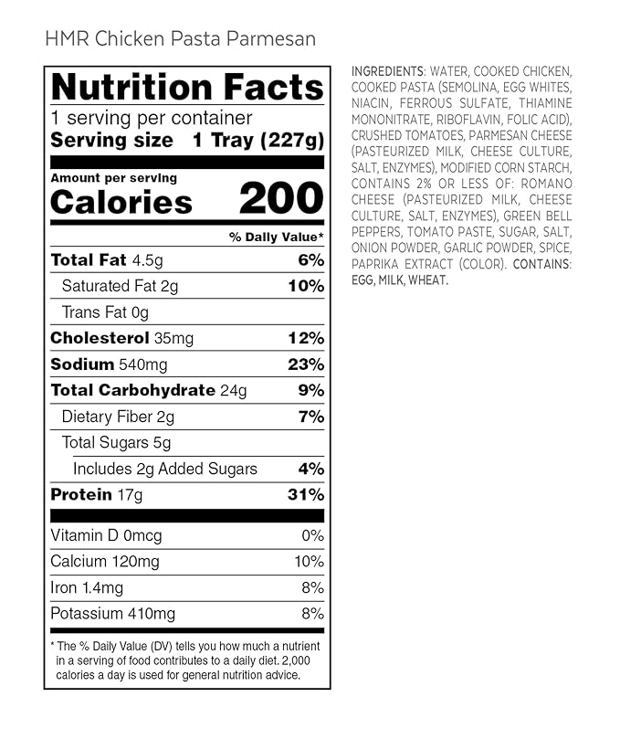 HMR Colossal Pasta Pack I Pre-packaged Lunch or Dinner to Support Weight Loss I Ready to Eat I 10-17g of Protein I Low Calorie Food I 7-8oz Serving per Meal I Creates pack of 24