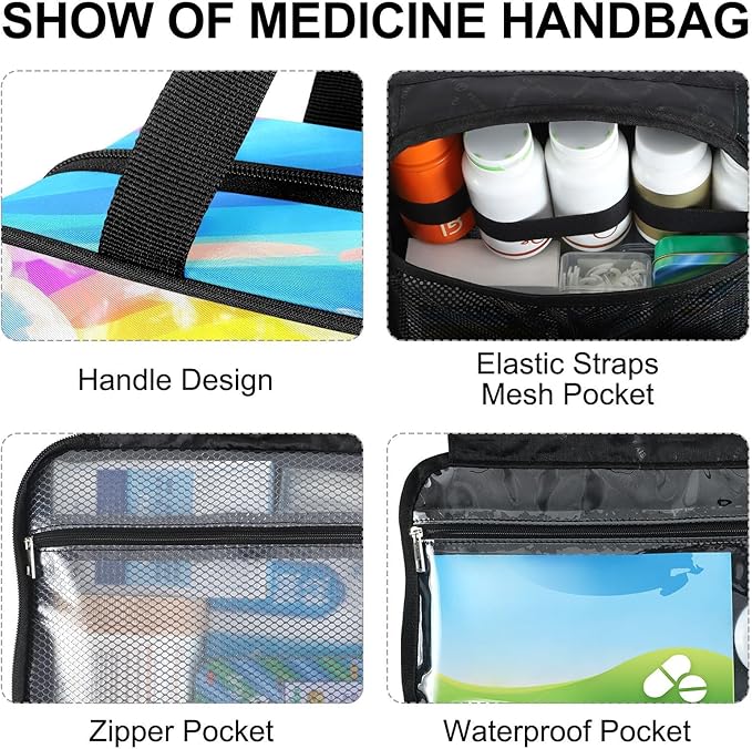 Fustylead Happy Bear Floating on Surfboard Travel Medicine Storage Bag Large Household Pill Bottle Organizer with Zipper for First Aid, Pills, Vitamins, Medical Supplies