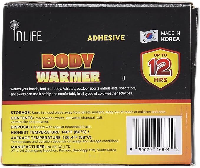 InLife Super Warmer for Body with Adhesive, All Natural & Safe, Bigger & Wider Area Covered, Higher Heating 145°F, Air Activated, Easy & Comfort, Steady Longer Lasting, Odorless, 30 Packs