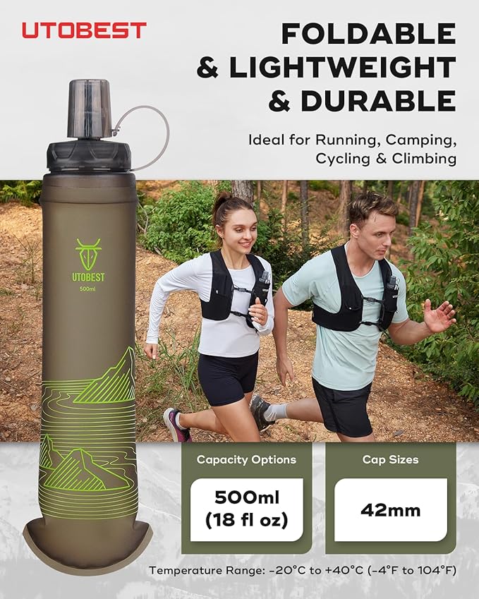 Soft Flask, 1 Pack Flexible TPU Hydration Water Bottle, Collapsible for Running, Hiking, Cycling, Climbing, and Marathon