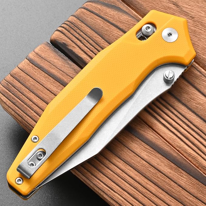 FF20 Folding Pocket Knife,VG10 Steel Blade G10 Handle EDC Tool Knife for Outdoor Camping Hunting Fishing Working(Yellow)