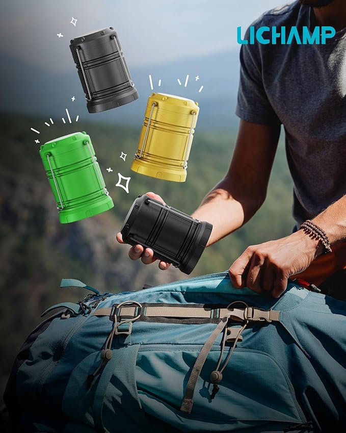 Lichamp 4 Pack LED Camping Lanterns, Battery Powered Camping Lights LED Collapsible Flashlight Portable Emergency Supplies Kit, A4GY