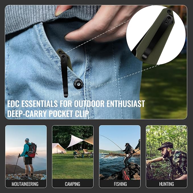 Sharplyn Folding Pocket Knife, 3.6" 14C28N Steel Blade with Black PVD Non-Slip OD Green G10 Handle Lightweight EDC Knife for Men Women Sharp Clip-On Knives for Camping Survival Hiking