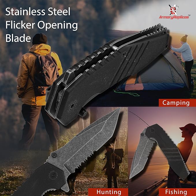 Armory Replicas??Alpha Force Tanto Spring Assisted Knife ??3CR13 Steel Blade, Stonewash Finish, G10 Handle, Pocket Clip ??EDC Folding Knife