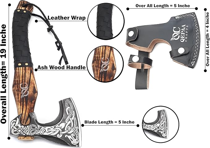 Viking Axe - Premium Carbon Steel Hatchet Axes with Leather Sheath – 19 Inch Rosewood Handle Bushcraft for Camping, Wood Splitting, Gift for him(Medivial Axe)
