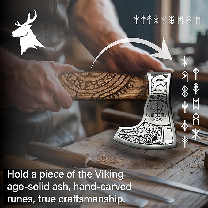 Viking Axe Forged High Carbon Steel Viking Axe | Balanced Ax | Odin Norse Bearded Axe | Camping Hatchet Axe | Sheath Included Handcrafted Ash Wood Shaft | Viking Gifts for Men