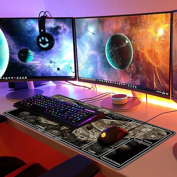 Playmat for MTG with Magic Zones, 24 x 14 inches Game Play Mat for MTG TCG, Trading Card Game Play Mat Desk Mats with Stitched Edges Non-Slip Base, Moth
