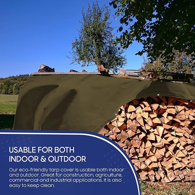 Tarps Now 6x8 ft Heavy Duty Canvas Tarp| 18 MIL Industrial Grade Fabric, Tear Resistance, Reinforced Edges, Brass Grommets | Ideal for Construction, Trucking, Manufacturing, Automotive –Olive Color