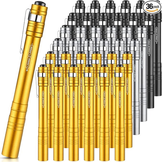 36 Pack Mini Pen Flashlights Bulk LED Pen Lights Aluminum Pocket Flashlights with Clips Small Handheld Torches Gifts for Camping Hiking Emergency Outdoor (Multicolor)