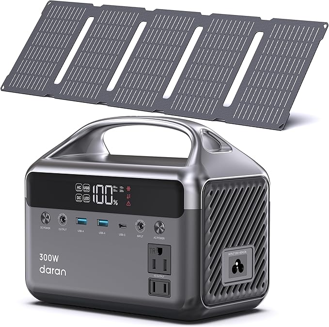 Portable Power Station 300W (600W Surge) with 40W Solar Panel, 192Wh Solar Generator with LiFePO4 Battery, 5.5 lb Power Bank for Laptop and Emergency Backup