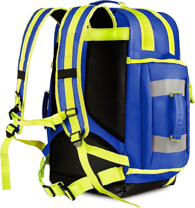 Scherber Fully-Stocked Premium First Responder Backpack | EMT/EMS Medic Trauma & Oxygen Medical Professional Kit | Bag w/ 4 Color-Coded Removable Pouches, O2 Storage, & 250+ First Aid Supplies (Blue)