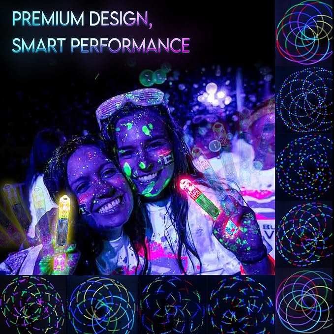 UltraPoi Ultralight LED Glow Stick (Pair (2)) - Customizable Rainbow Light Stick with Over 70 Brilliant Color Modes & Flashing Patterns - LED Concert Light Stick for Poi, Flow Arts, & Light Spinning