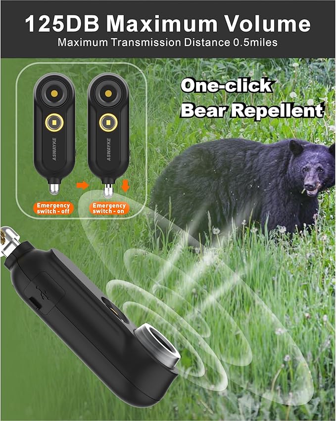 125dB Rechargeable Bear Horn,IPX5 Waterproof & LED Flashlight Bear Deterrent Device for Hiking, Camping, Outdoor Survival-Black