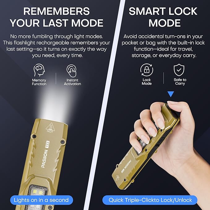 EDC Tactical Flashlight, Flat Flashlights Rechargeable,Dual-Switches LED Small Flashlight with Digital Display,Stainless Steel 8 Modes Pocket Flash Light for Home, Camping,and Emergency Use
