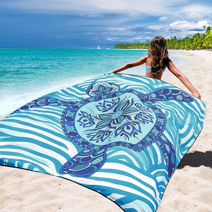 Beach Blanket Waterproof Sandproof Beach Mat 79" X 83"/10'x9'for 2-8 Adults Quick Drying Outdoor Picnic Mat Beach Accessories for Travel, Camping, Hiking