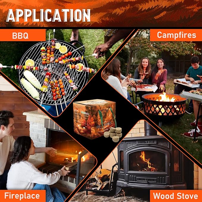 Fire Starters 120pcs Hemispheres Charcoal Starters Squares For BBQ Grill Fireplace Campfires Smoke Wood Stoves Fire Pit Chimney Waterproof All Weather Indoor Outdoor Camping Accessories