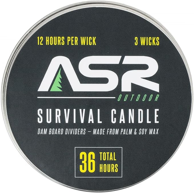 ASR Outdoor 36 Hour Camping Survival Emergency Light Wax Candle Fire Starter in Portable Tin Box, 3 Wick