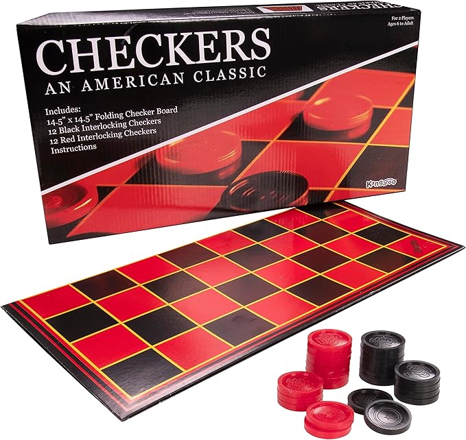 Kangaroo - Multiplayers Strategy Checker Board Game for Kids & Adults - Portable Educational Travel Cardboard Checkers - Includes Large Board w/ 24 Checkers (12 Red and 12- Black) 15x15 Inches