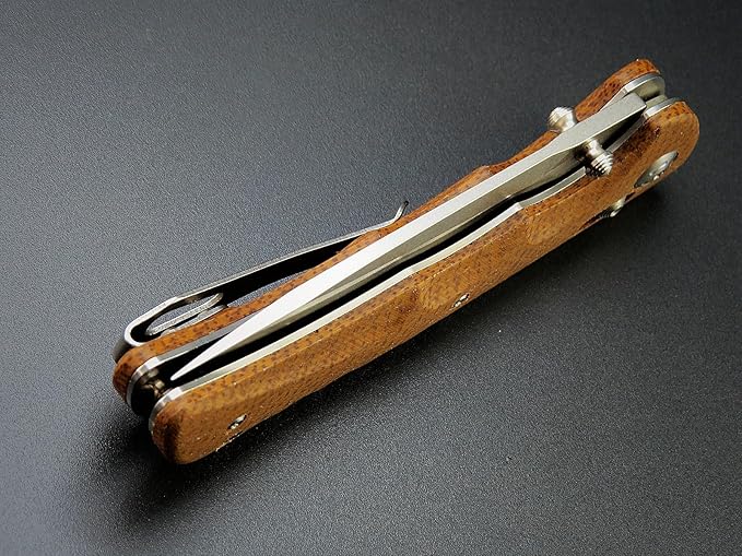 Sitivien ST110 Folding Knife, D2 Blade and Micarta Handle Pocket Knife, EDC Tool Knife with Pocket Clip for Outdoor Camping Hiking Survival(Brown) …