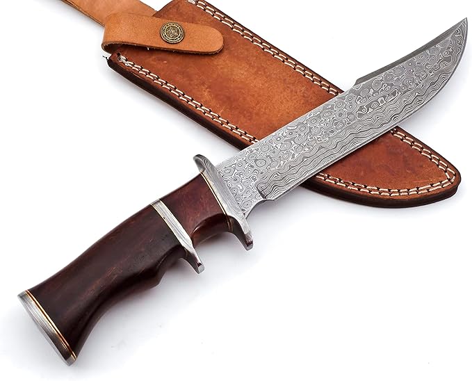Nooraki 13" - Handmade Damascus Steel Fixed Blade Hunting Knife with Leather Sheath, Multipurpose Knife with Rosewood Handle for Everyday Carry, Outdoor Camping & Hunting Gift (RoseWood-2)