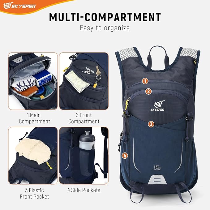 SKYSPER 15L Hiking Backpack Small Travel Daypack Breathable Lightweight Day Hike Bag with Shoulder Pocket Women Men