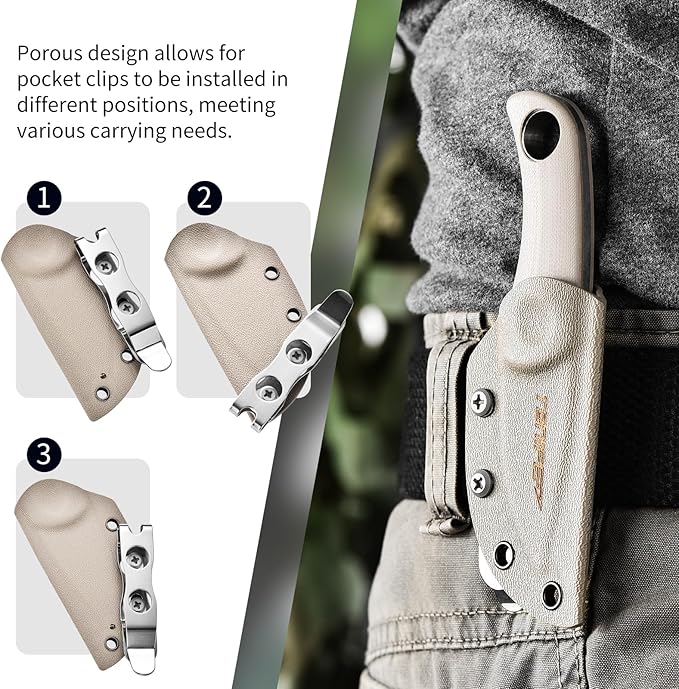TONIFE Fixed Blade Knife 4.8cm, Mini Neck Knife with Kydex Sheath and Cord, EDC Portable Fixed Knife for Outdoor Survival