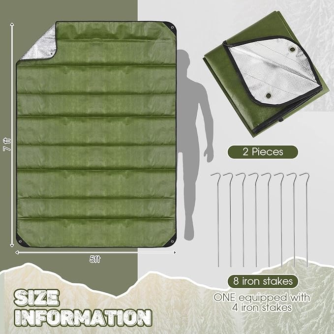 Kingdder 2 Pcs Heavy Duty Emergency Blanket for Survival 60 x 82 Inches Thermal Tarp Insulated Tent Camping Tarp Infrared Blocked Blankets for Rescue Camping Hiking(Green)