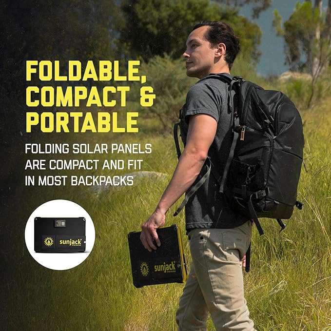 SunJack ??40 Watt Foldable Solar Panel, ETFE Waterproof Portable Solar Panel with Kickstands, USB-C PD30W, USB-A QC3.0, DC Output, Solar Panels for Camping, Hiking, Emergency Power