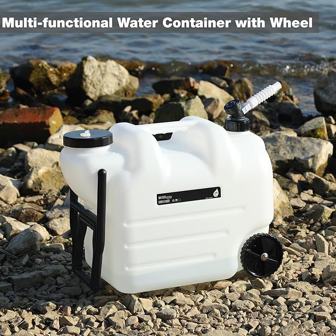 REDCAMP 7.4 Gal Water Container with Wheels & Spigot | Portable Rolling Emergency Camping Water Jug with Folding Handle | BPA Free Food Grade Water Storage Tank for Camping, Hiking 2 Pack (28L, White)