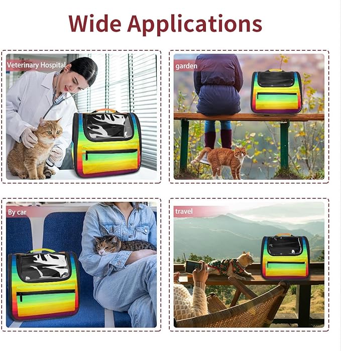 Colorful Rainbow Stripes Traveler Backpack Pet Carriers for Cats and Dogs
