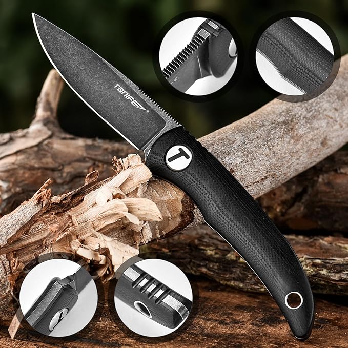TONIFE Nova 2.68'' Blade Mini Neck Knife Full Tang Fixed Blade Knife with Kydex Sheath and Adjustable Paracord Lanyard for Camping Outdoor Survival Tool (Black+Black Oxide then Stonewash)