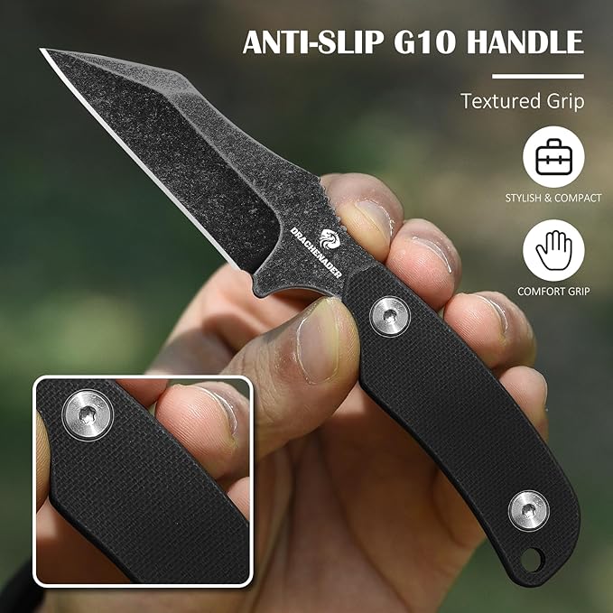 5.78" EDC Horizontal Carry Neck Knife with Sheath G10 Handle, Full Tang Small Fixed Blade Knife for Men