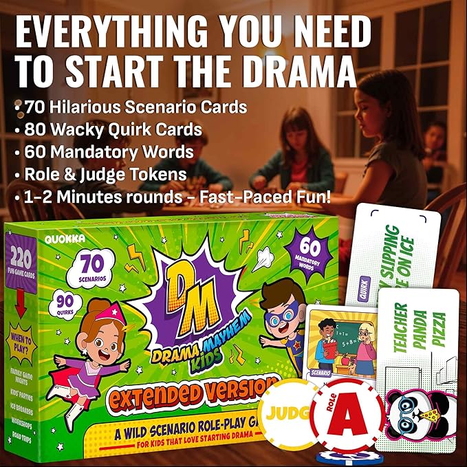 QUOKKA Charades & Guessing Game for Kids & Teens - 120 Hilarious Scenarios & Quirk Cards | Perfect for Family Game Night, Parties, Gifts & Reunions | Ages 8+ | Extended Pack
