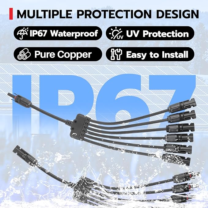 1 Pair Solar Connectors Y Branch,1 to 6 Solar Parallel Connector for Solar Panels,30A 1000V Solar Panel Splitter for Solar Cable