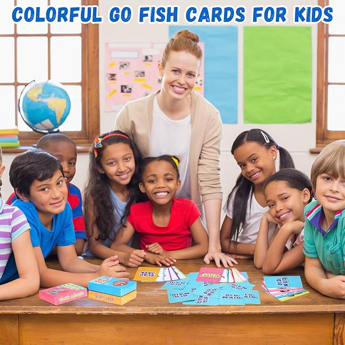 Zubebe 16 Decks Kids Card Games Bulk Classic 4 In1 Includes Go Fish, Old Maid, Memory Match, Slap Jack Playing Card Game Set for Toddlers Family Game Night Basket Stuffers Party Favors